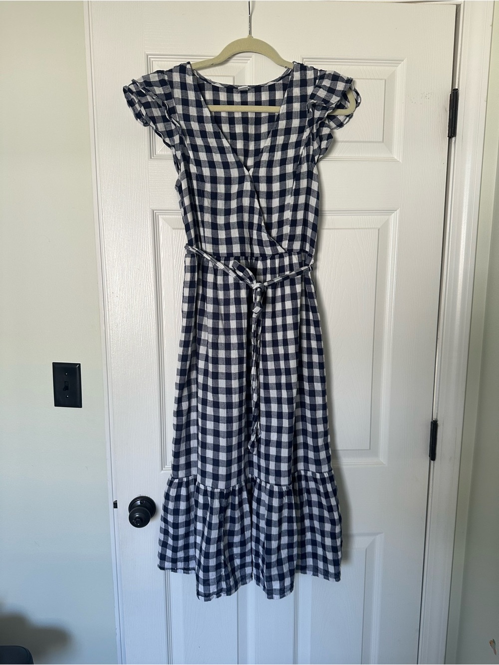 Old Navy Gingham Wrap Midi Dress with Tie Waist